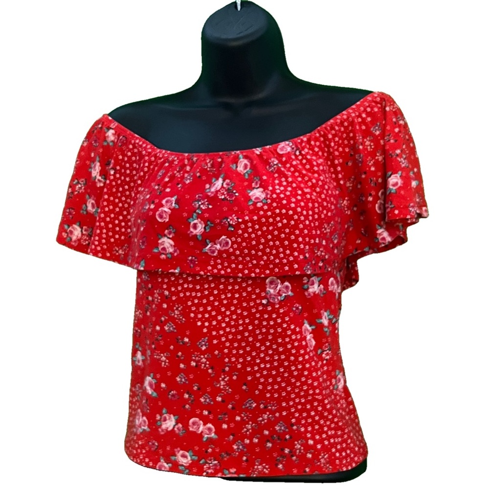 Rue21 Red Off the Shoulders Floral Print Top (M)